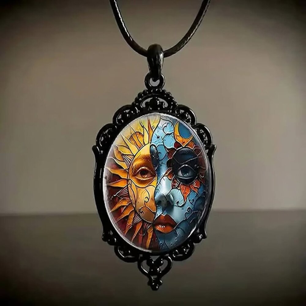 Black CELESTIAL Sun Moon Pendant Necklace